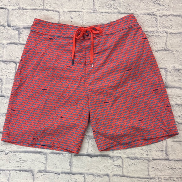 Southern Tide Other - Southern Tide Coral and Blue Shark Patterned Board Shorts Size L.